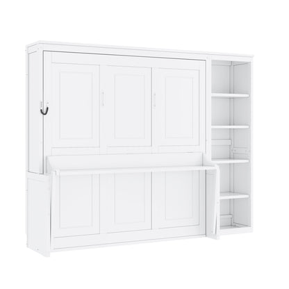 Murphy Bed with Desk and Bookshelf - Solid Pine, Full & Queen Sizes