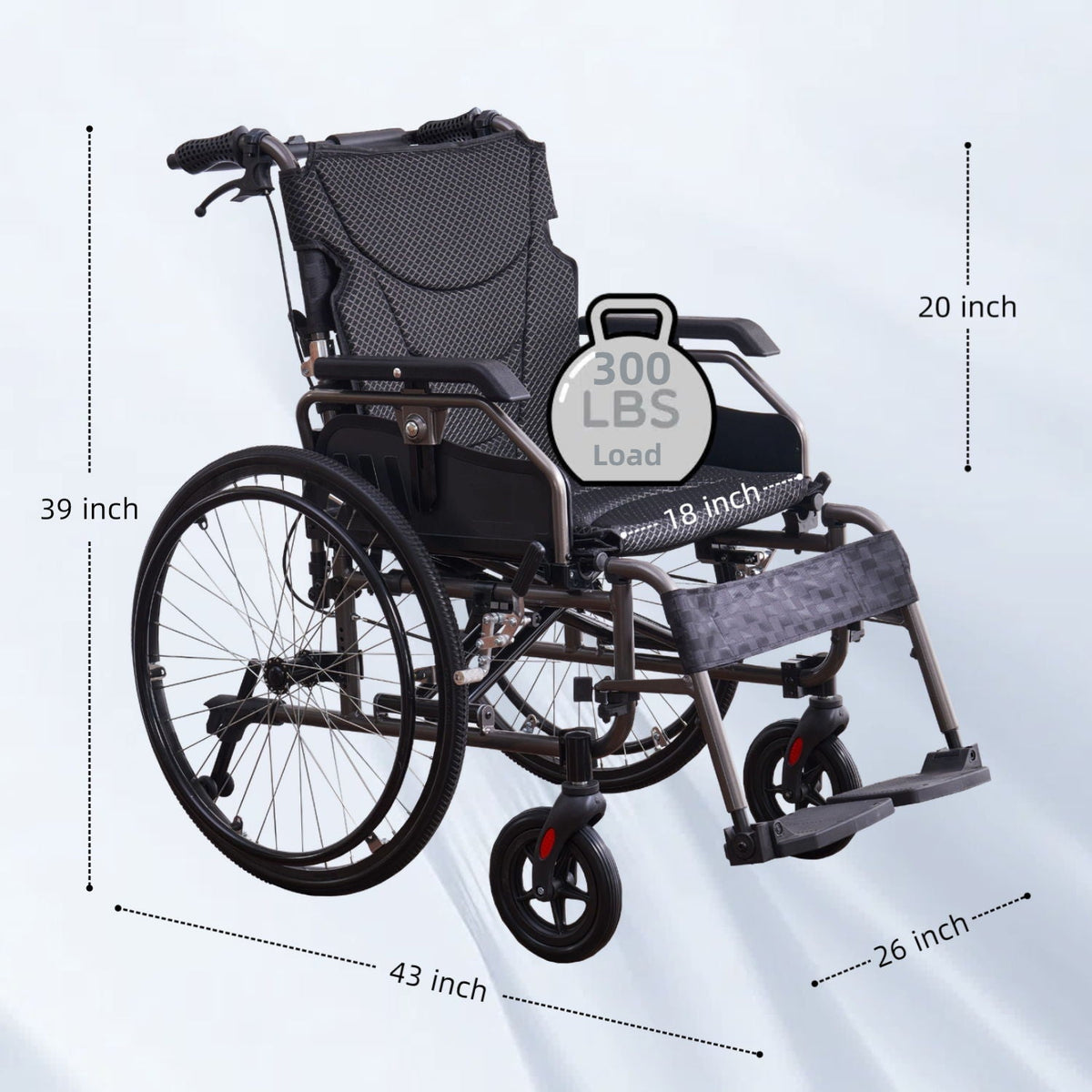 Foldable Lightweight Wheelchair with Adjustable Armrests – Gray or Blue