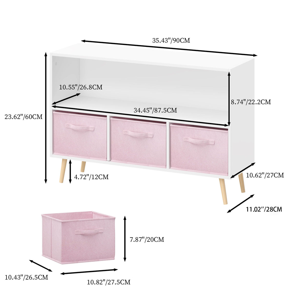 Bookcase With Collapsible Drawers Organizer - Gray, Pink, or Purple
