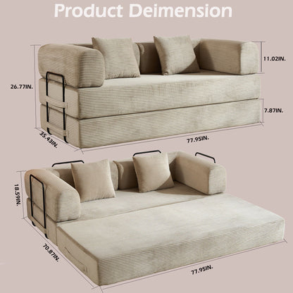 Convertible Sleeper Sofa Bed with Fixed Shape Frame and Cylindrical Pillow - Fabric