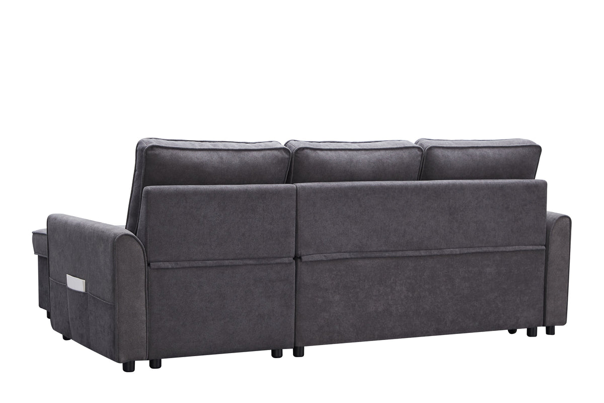Modern Modular L-Shaped Sofa Bed with Chaise - Dark Grey Linen