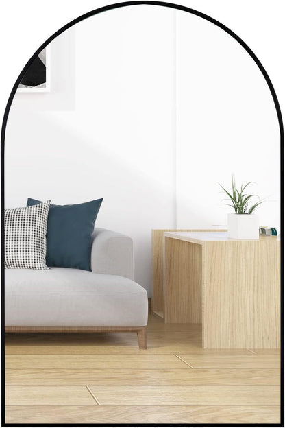 24x36 Inch Arched Bathroom Mirror with Black Metal Frame - Black