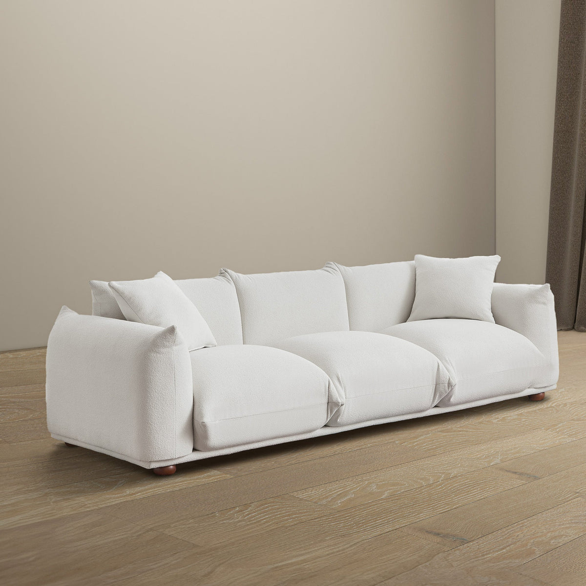 Kely Modern 100'' Cream Boucle Upholstered Sofa with Solid Wood Frame - Cream