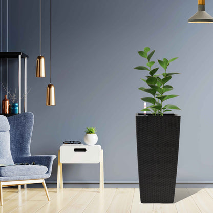Square Planters with Automatic Watering System - Faux Rattan, Pack of 2