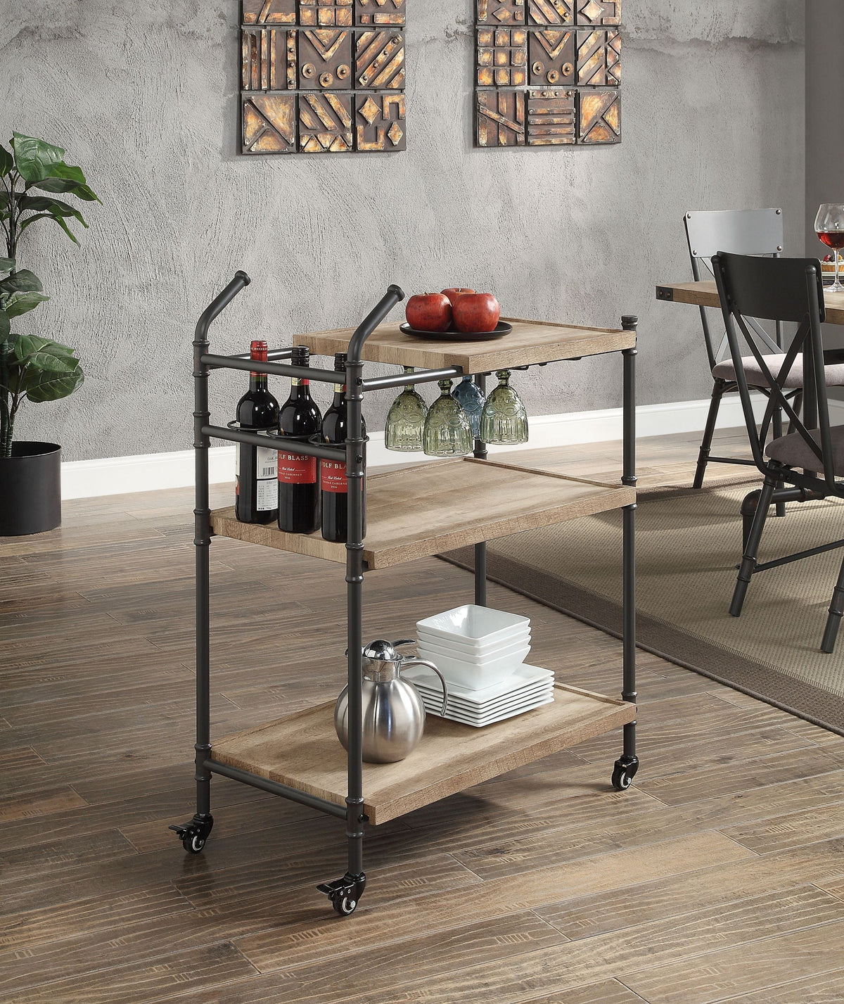 Oak & Sandy Black Serving Cart with 3-Tier Storage – Brantley