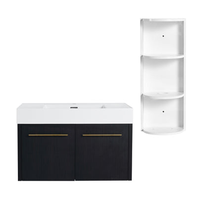 Modern Wall Mounted Bathroom Vanity with Resin Sink - Black