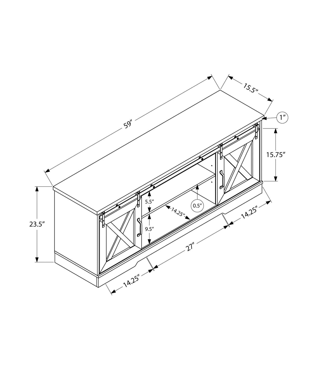 Transitional TV Stand Console with Barn Doors - Light Brown, Dark Gray, or Pearl Silver
