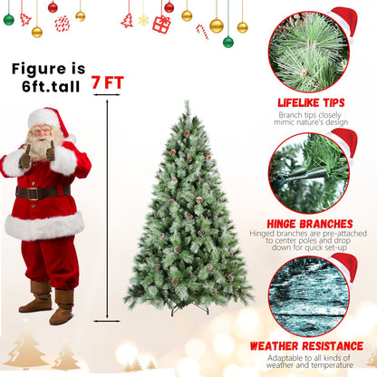 8 Ft Full-Bodied Pre-Decorated Pinecone Christmas Tree with Pine Cones - Green