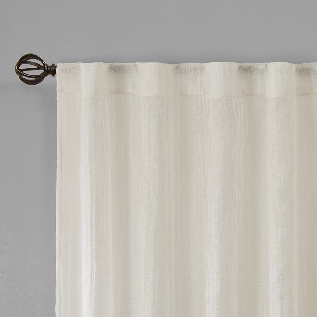 Solid Crushed Curtain Panel Pair with Sheer Texture - White