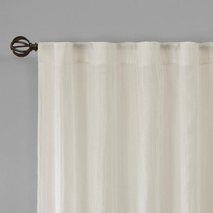 Solid Crushed Curtain Panel Pair with Sheer Texture - White