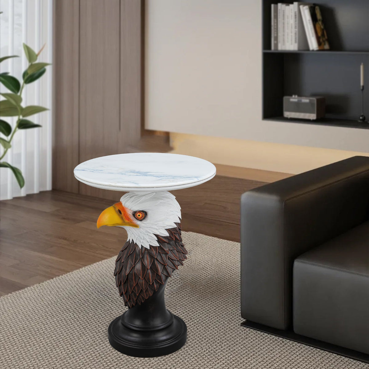 Eagle Head Accent Table with Faux Marble Top - White/Brown