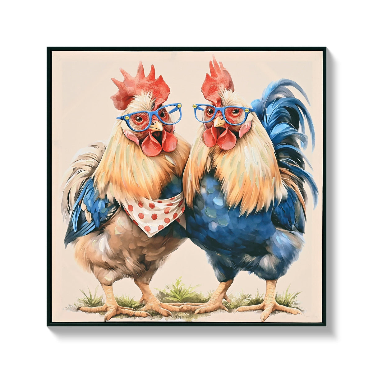 Farmhouse Rooster Wall Art with Distressed Frame - Rustic Canvas Print