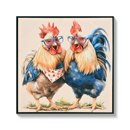 Farmhouse Rooster Wall Art with Distressed Frame - Rustic Canvas Print