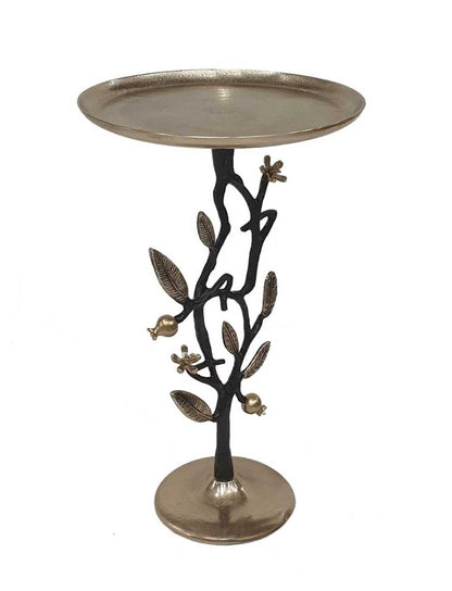 Black and Gold Aluminum Side Table with Pomegranate Design