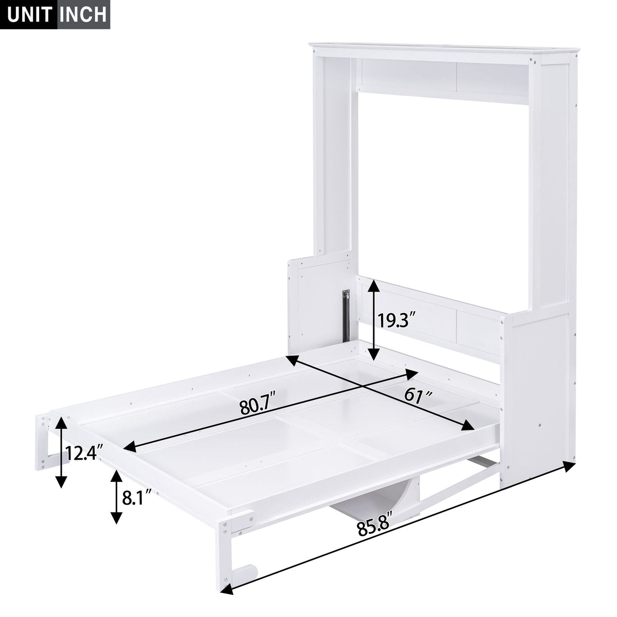 Queen Murphy Bed with Shelf - Solid Pine Cabinet, 600 lb Capacity