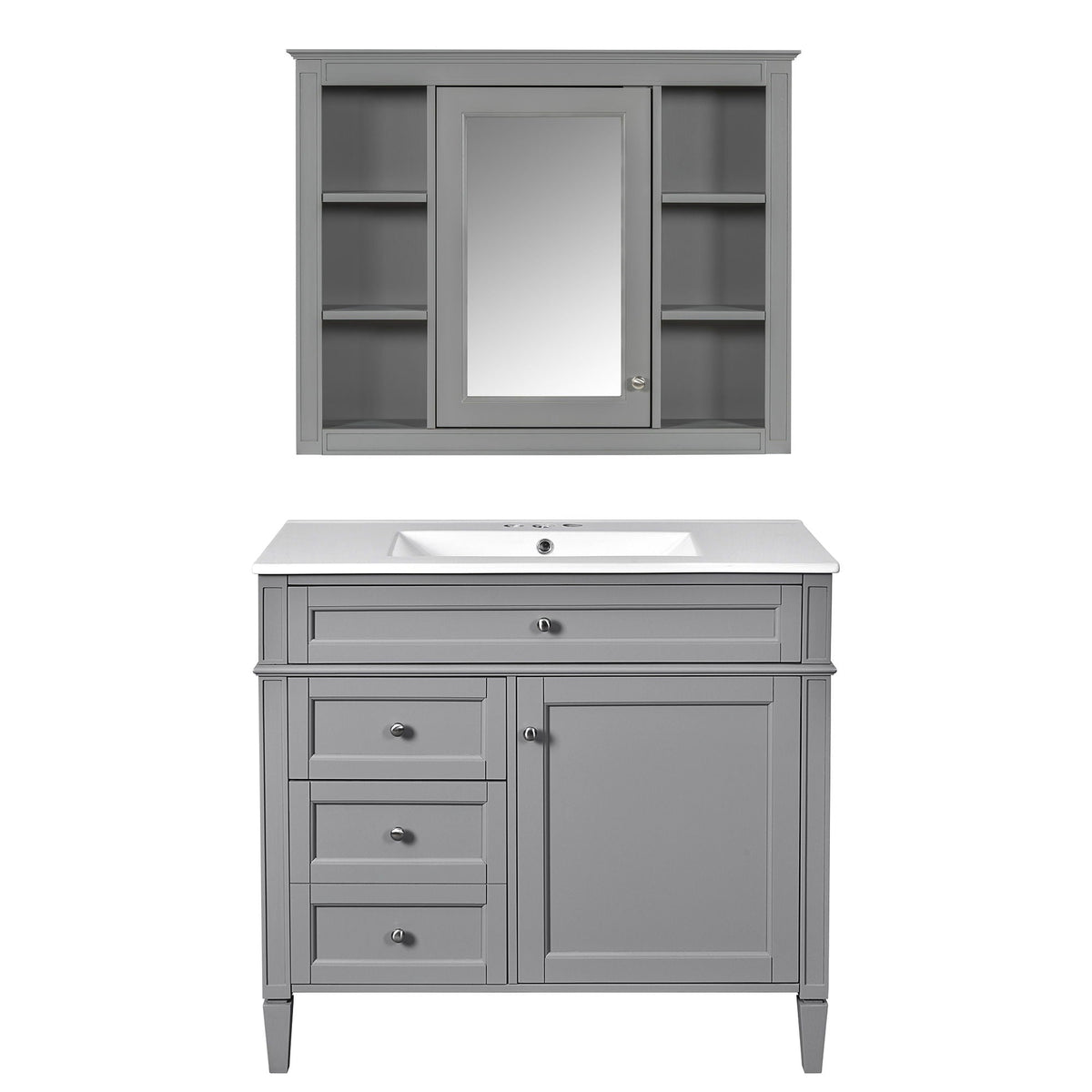 Bathroom Vanity With Mirror Cabinet and Single Sink - Soft-Closing Doors