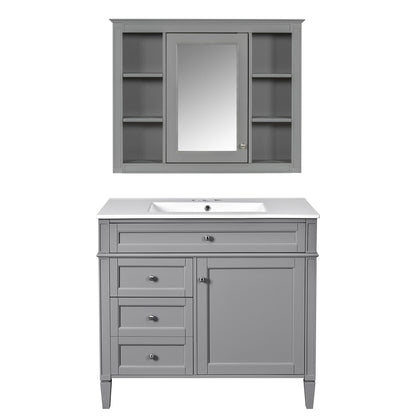 Bathroom Vanity With Mirror Cabinet and Single Sink - Soft-Closing Doors