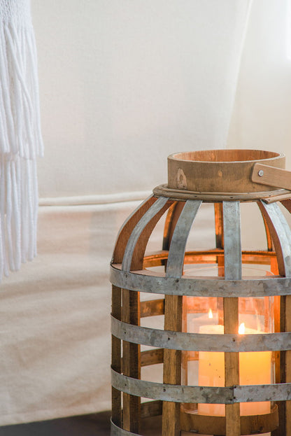 Decorative Wooden Lantern with Handle - Pearl Silver