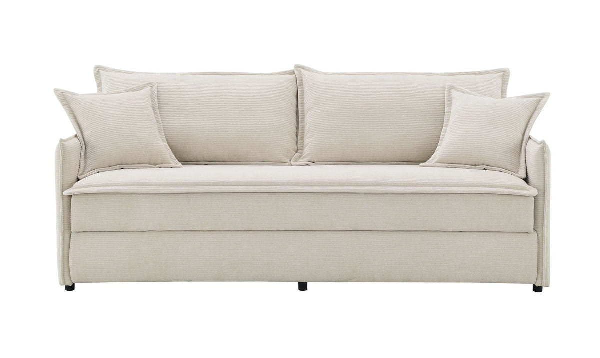 Beige Fabric Sleeper Sectional Sofa with Storage and 2 Toss Pillows - Elisea Collection