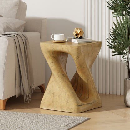 Twist Shape Side Table with Weather-Resistant Magnesium Oxide - Light Brown or Black