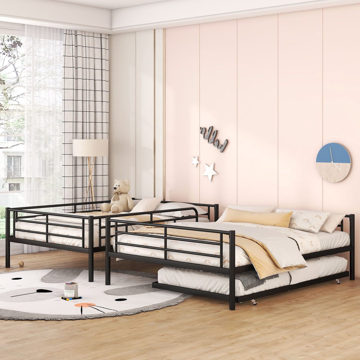 Steel Construction Bunk Bed with Convertible Design - Multiple Colors