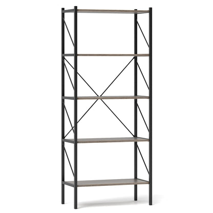 5-Tier Bookshelf with Open Shelves and Heavy Duty Metal Frame