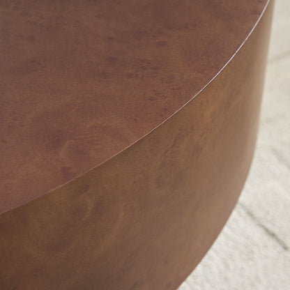 Faux Burl Wood Round Coffee Table with Sturdy Pedestal - Walnut