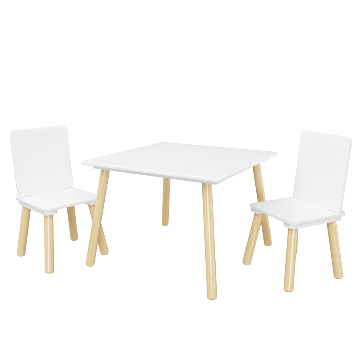Kids Table And 2 Chairs Set with Solid Wood Construction - White