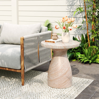 Lightweight Travertine Side Table with Weatherproof Finish – Black or Beige