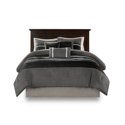 7 Piece Faux Suede Comforter Set - Black - King