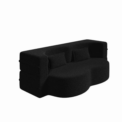 Modern Floor Futon Sofa Bed with Teddy Fabric and Two Pillows - Multiple Colors
