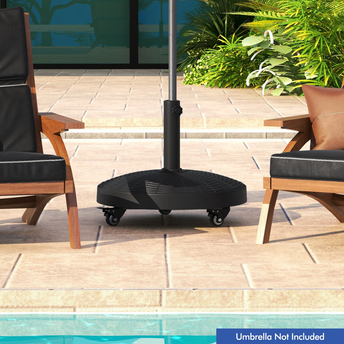 50 LBS Patio Wicker Style Resin Umbrella Base Stand Heavy Duty with Wheels