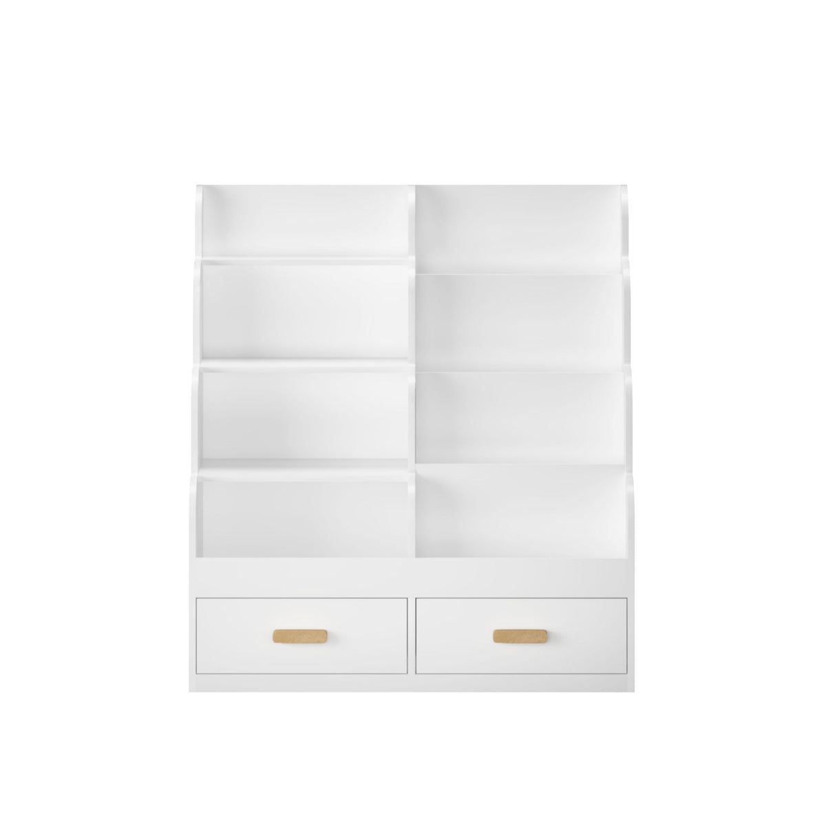 Bookshelf with 2 Storage Drawers, Front Facing Bookcase and Toy Organizer - White