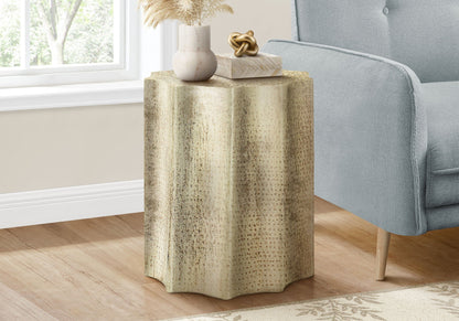 Drum Accent Side Table with Scalloped Hammered Metal Design - Beige, Bronze, Gold