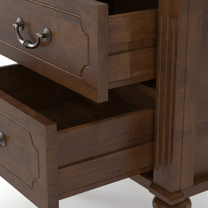Farmhouse Nightstand with 2 Drawer, Solid Wood Bedside Table - Walnut