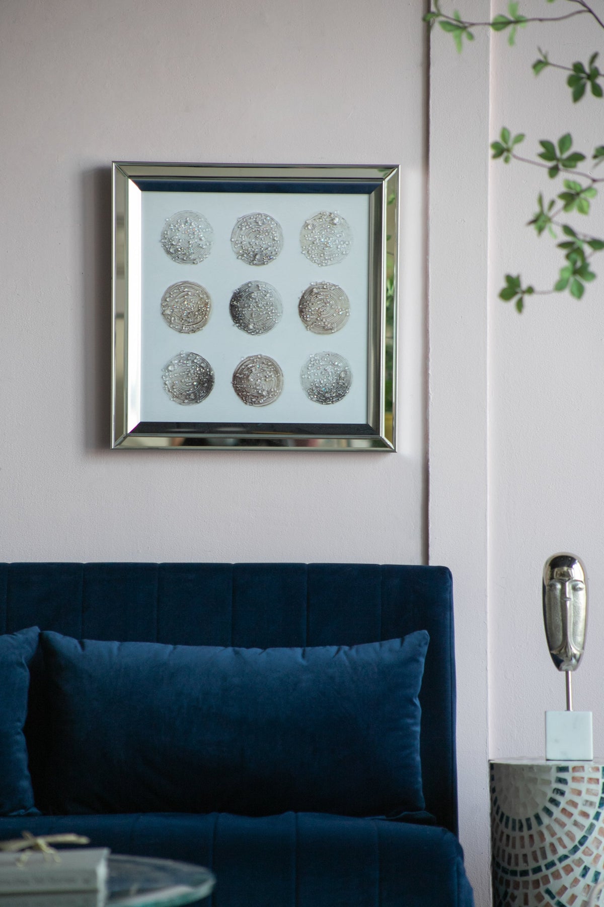Ares Crystal Mirror Framed Wall Art with Lunar Motif - Multicolor