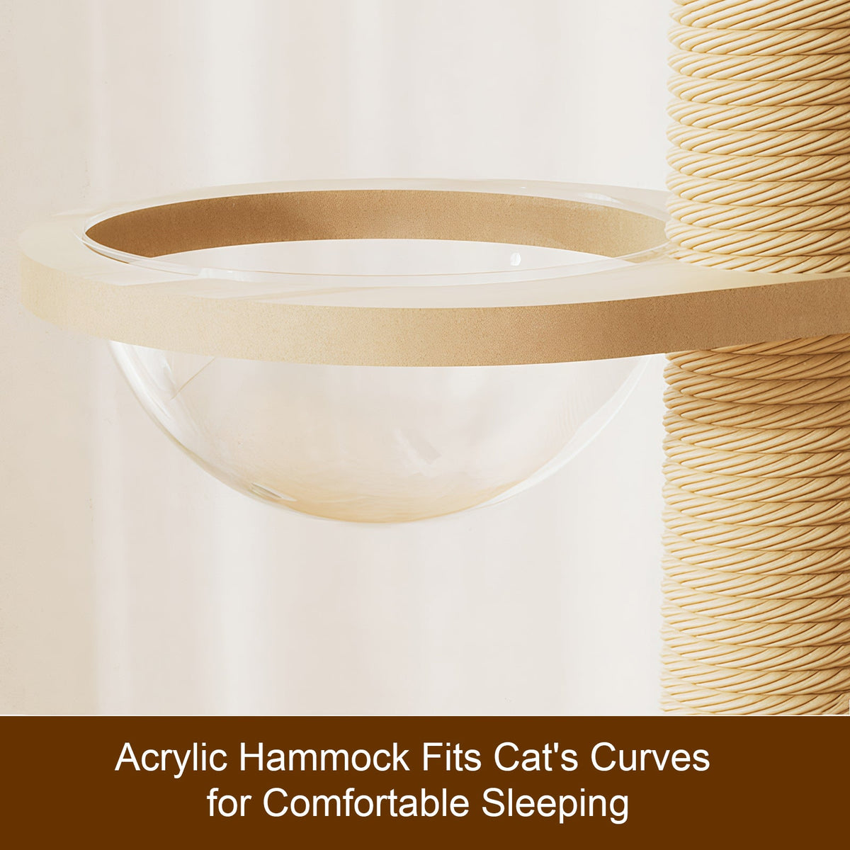 Floor to Ceiling Cat Tree with Wood Condo Cave Bed and Hammock - Adjustable Height