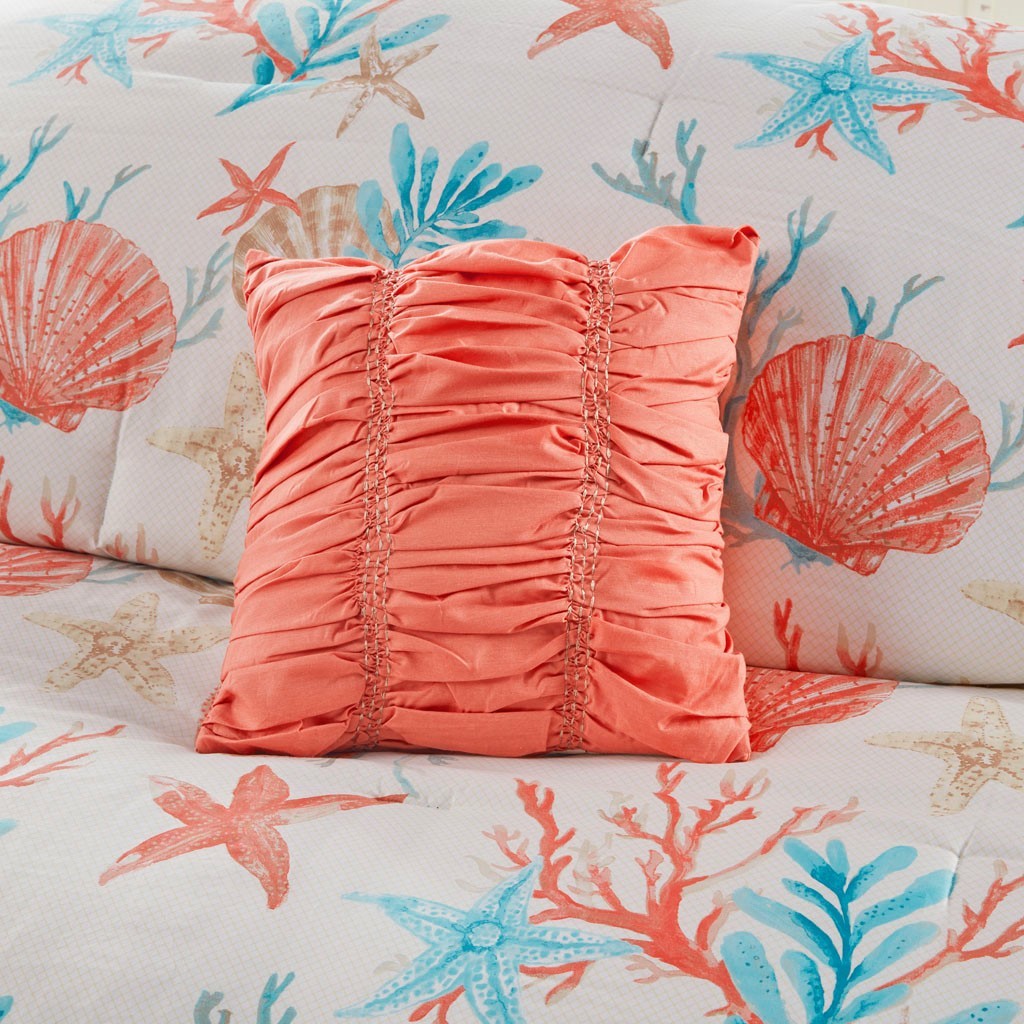 Cotton Sateen Comforter Set with Coastal Motifs - Coral