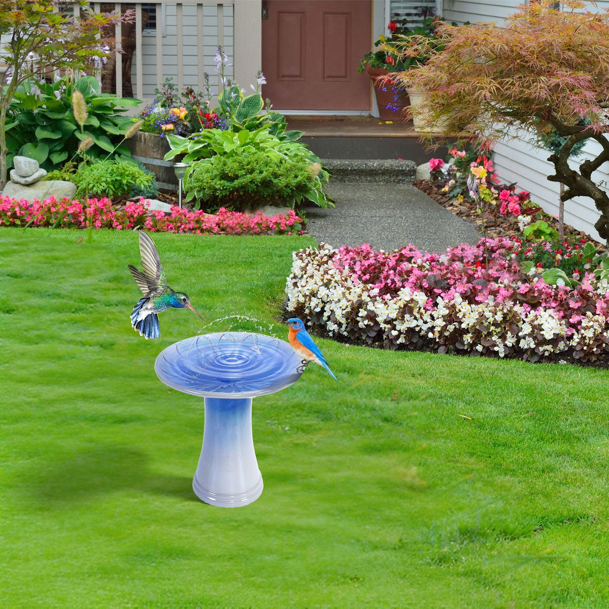 Blue Gray Ceramic Birdbath with Weather-Resistant Finish - Blue Gray