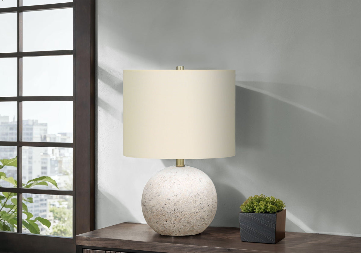 Table Lamp Lighting with Concrete Base and Drum Shade - Beige or Gray