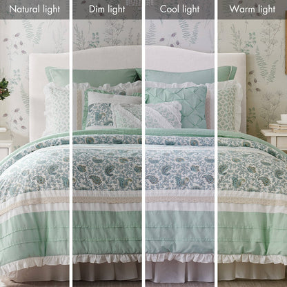 9 Piece Cotton Percale Comforter Set with Decorative Pillows - Aqua
