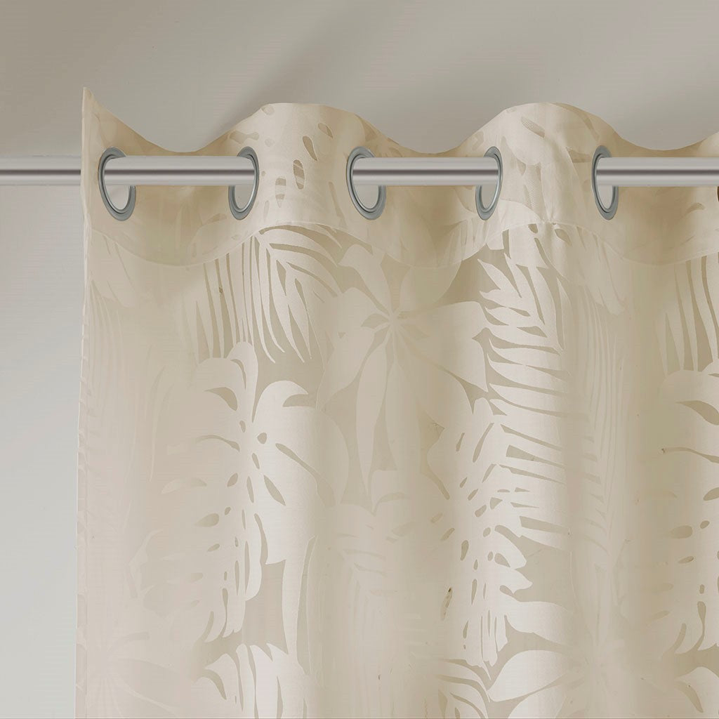 Palm Leaf Burnout Sheer Window Curtain with Palm Leaf Design - Natural
