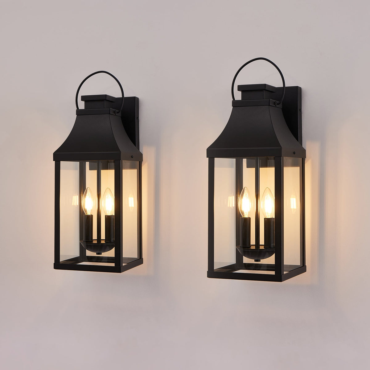 20" Outdoor Wall Light 2-Pack with Tempered Glass - Black