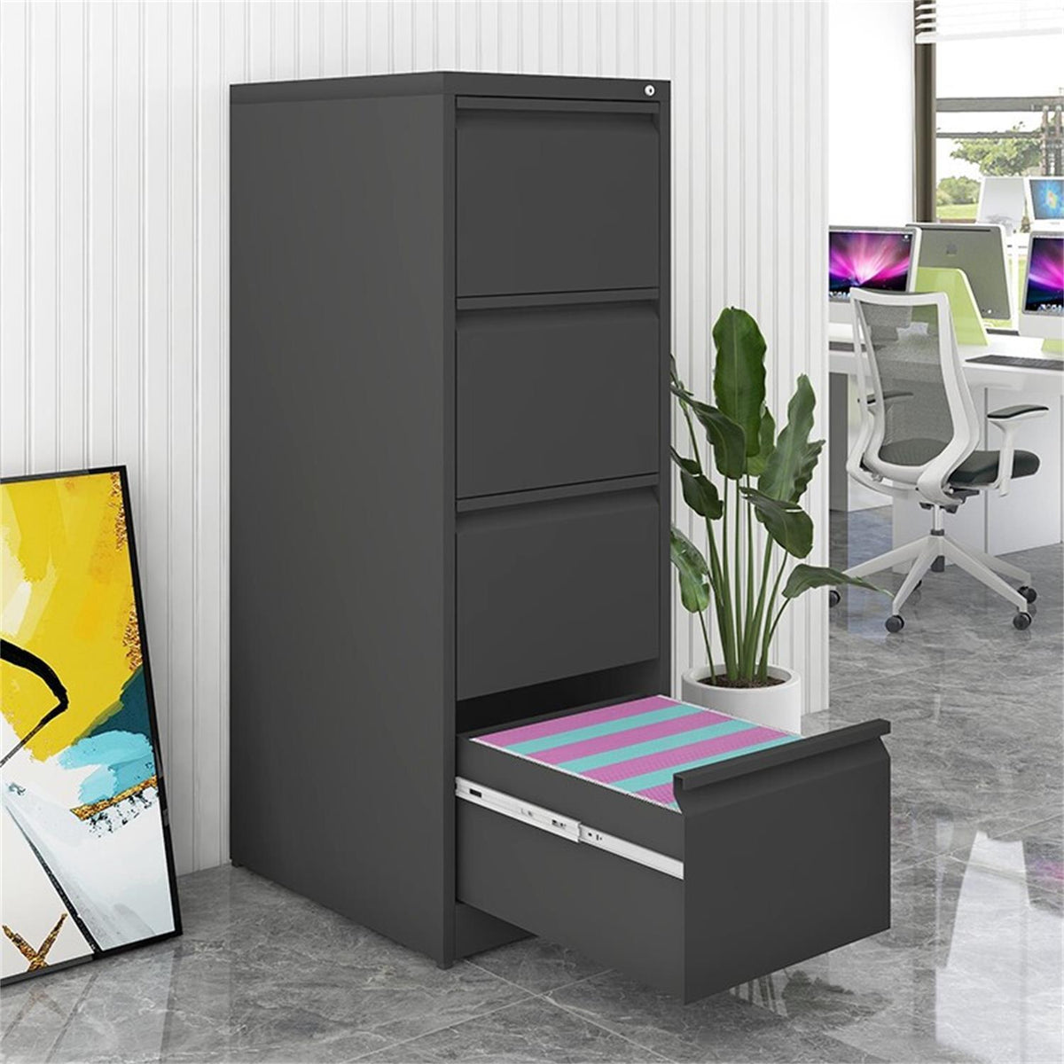 Durable Metal 3 Drawer File Cabinet with Lock – Black or White