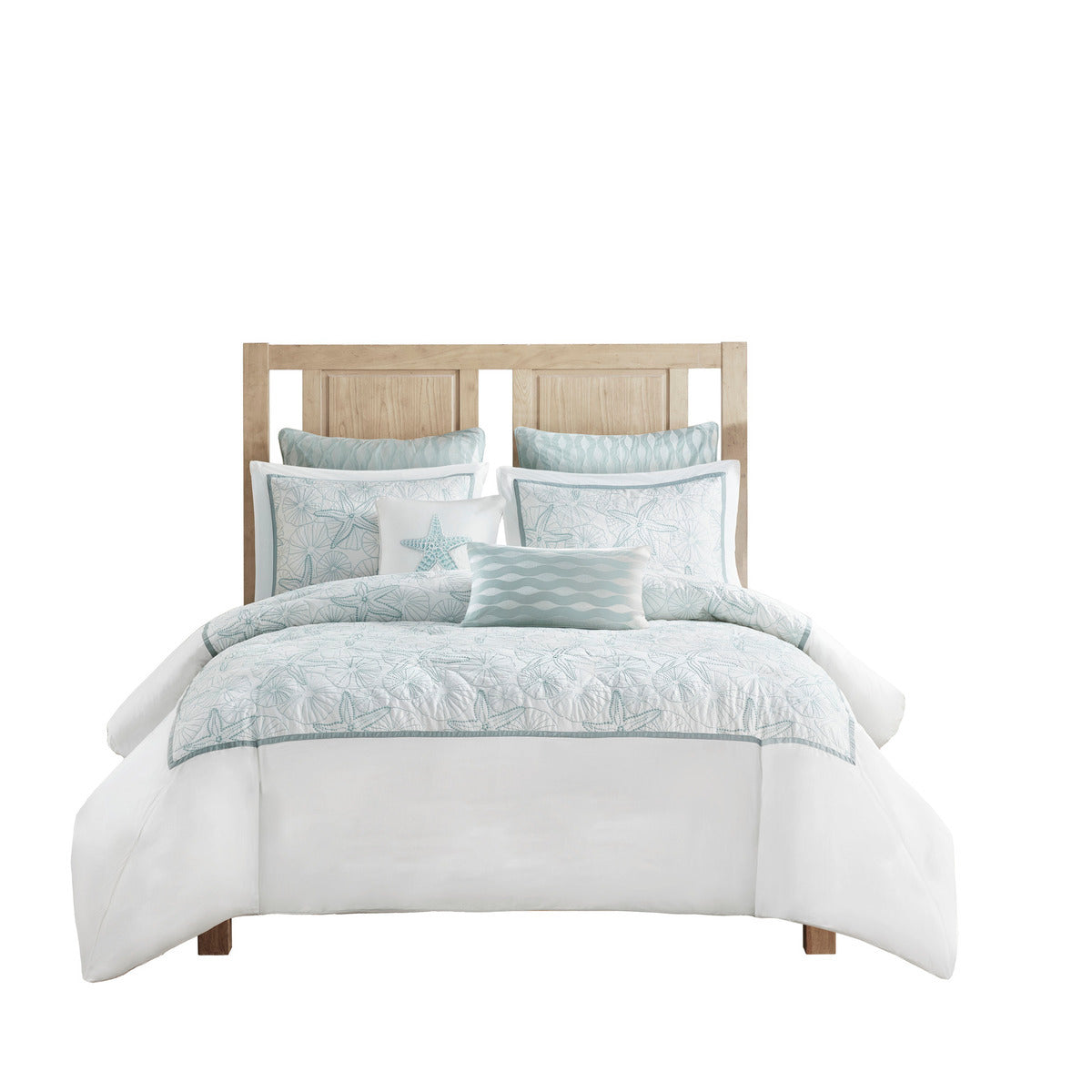 White Cotton Duvet Cover Mini Set with Embroidered Seashells – Full/Queen