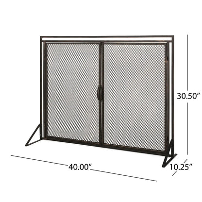 Samantha Iron Fireplace Screen with 2 Access Doors - Black or Gold