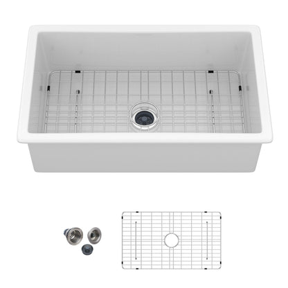Rectangular Deep Single Bowl Kitchen Sink with Dual Mount Installation - White