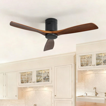 Low Profile Ceiling Fan with 3 Blades and Remote Control - Light or Dark Brown