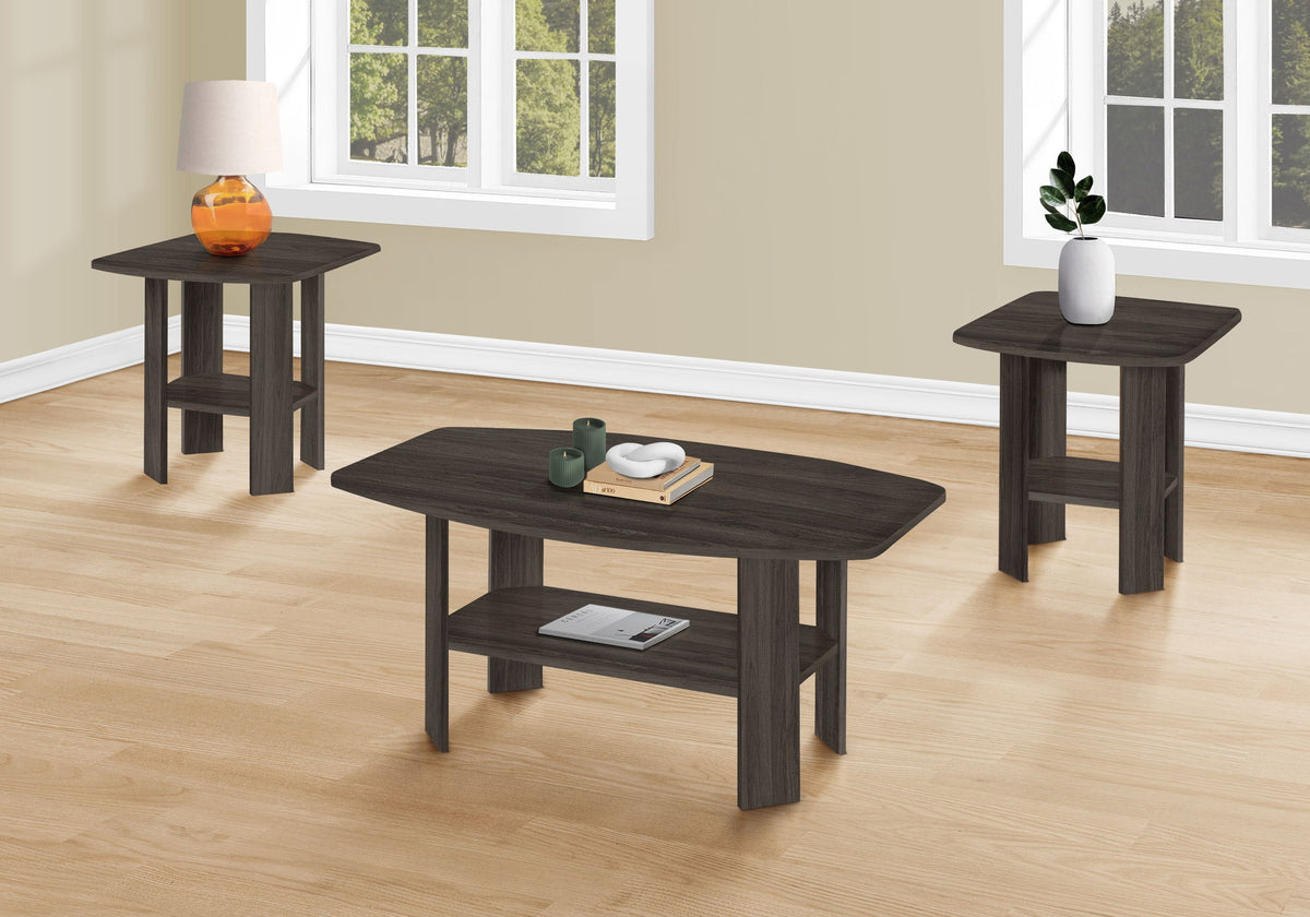 Transitional Oak Table Set with Practical Shelving - Dark Brown