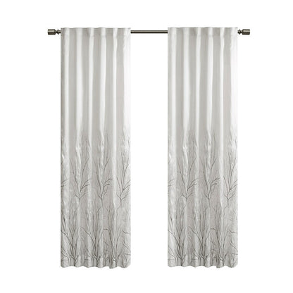 White Embroidered Curtain Panel with Lining - 50x95 Inches